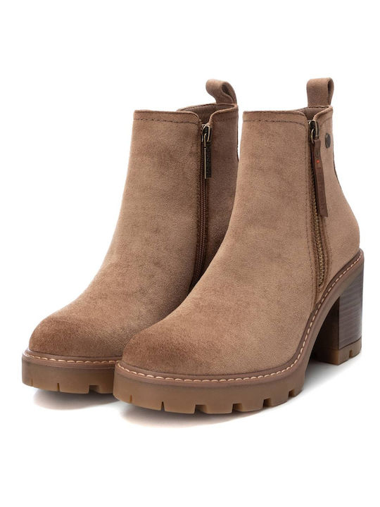 Suede Women's Ankle Boots with High Heel Taupe