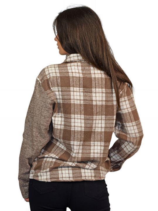 Morena Spain Women's Checked Long Sleeve Shirt coffee