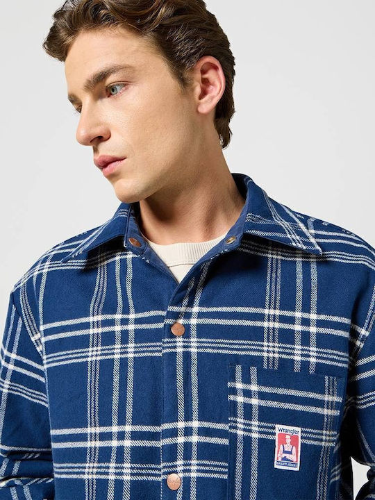 Casey Μακρυμάνικo Overshirt σε Φαρδιά Γραμμή Καρό Navy Μπλε