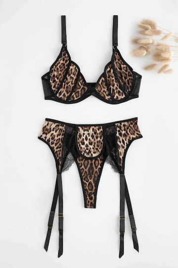 Decoro Sexy Σετ Εσωρούχων με Ζαρτιέρες Καφέ