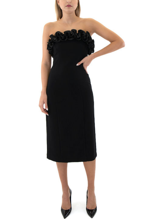 Καλοκαιρινό Midi Φόρεμα για Γάμο / Βάπτιση Strapless Μαυρο (black)