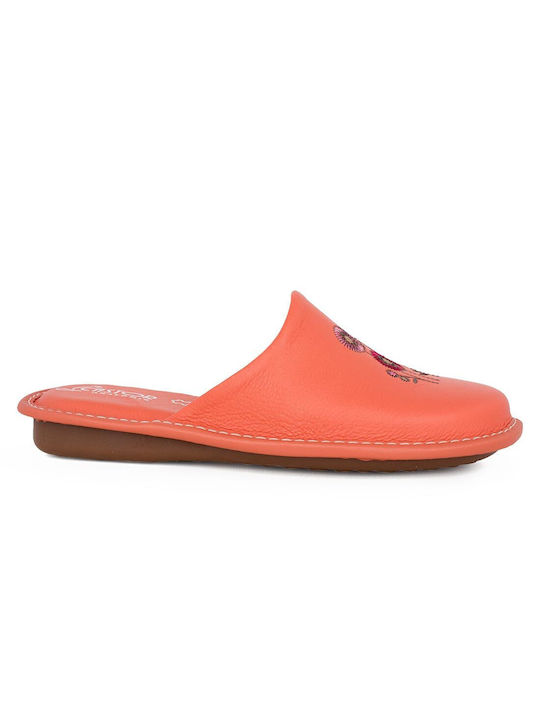 Castor Anatomic Anatomical Leather Women's Slippers in Orange color