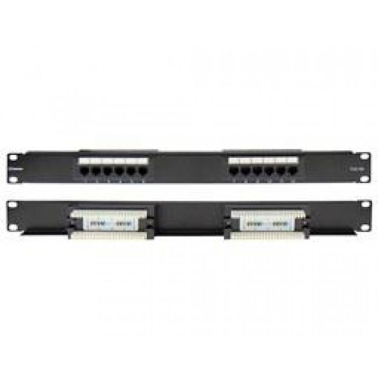 Safewell Patch Panel για Rack 1U 19" 12 Θυρών cat5e Μαύρο