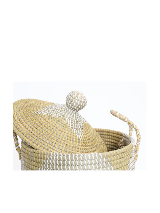 Decorative Basket Wicker with Lid & Handles Yellow 38x33cm Soulworks