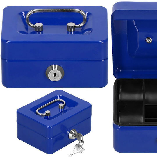 Money Box Safe Compartmentalized Key Metal 12.5x9.5x6.5cm Blue