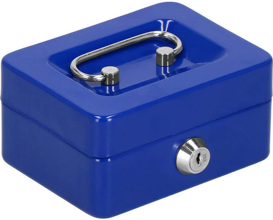 Money Box Safe Compartmentalized Key Metal 12.5x9.5x6.5cm Blue