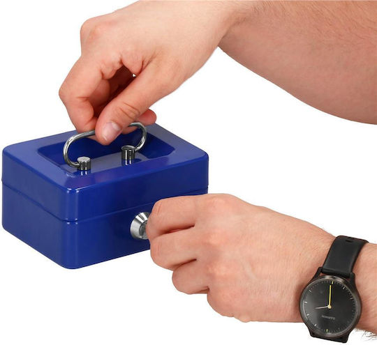 Money Box Safe Compartmentalized Key Metal 12.5x9.5x6.5cm Blue