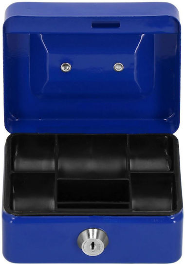 Money Box Safe Compartmentalized Key Metal 12.5x9.5x6.5cm Blue
