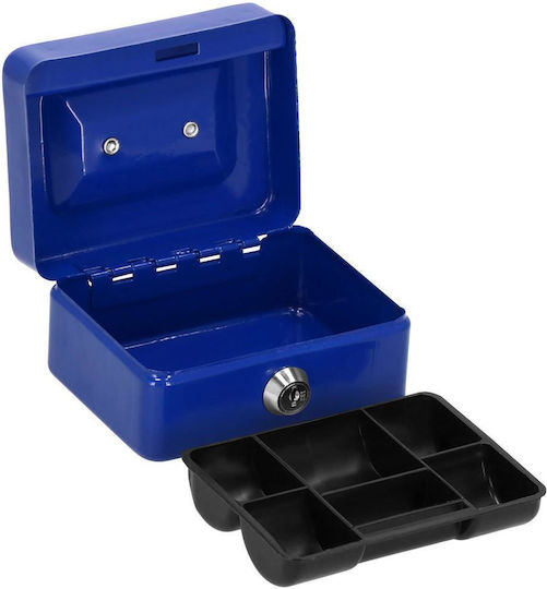 Money Box Safe Compartmentalized Key Metal 12.5x9.5x6.5cm Blue