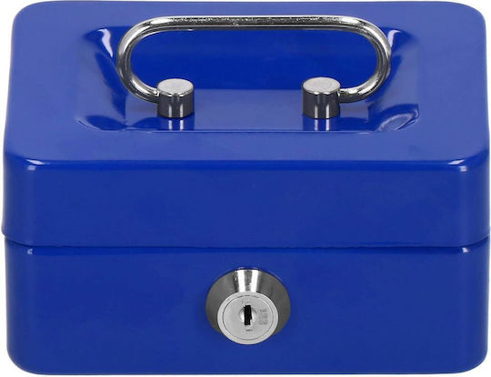 Money Box Safe Compartmentalized Key Metal 12.5x9.5x6.5cm Blue