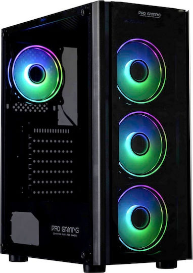 ProGaming Pro Gaming Blaze Midi Tower Computer Case with Side Window and ARGB Lighting Black