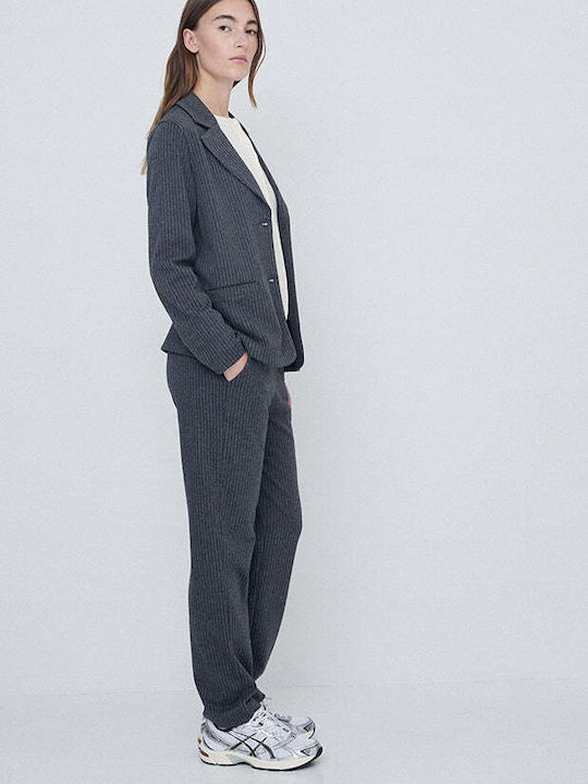 Women's Fabric Trousers with Elastic Regular Fit Grey