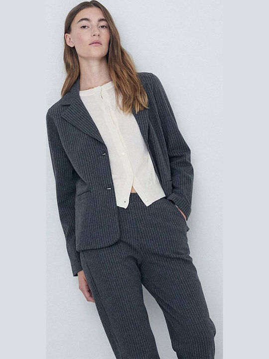 Women's Fabric Trousers with Elastic Regular Fit Grey