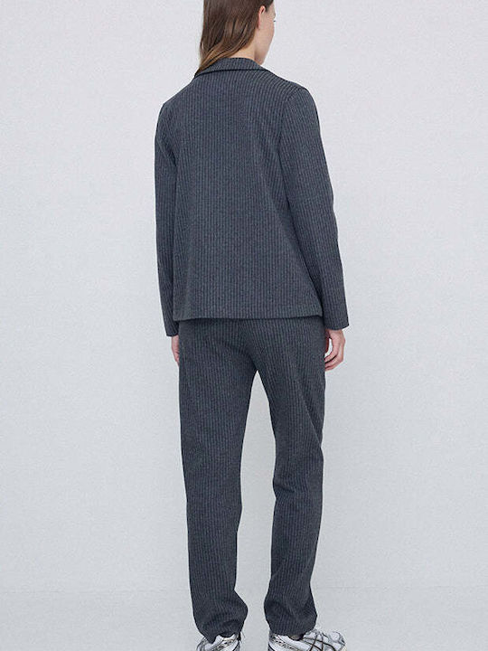 Women's Fabric Trousers with Elastic Regular Fit Grey