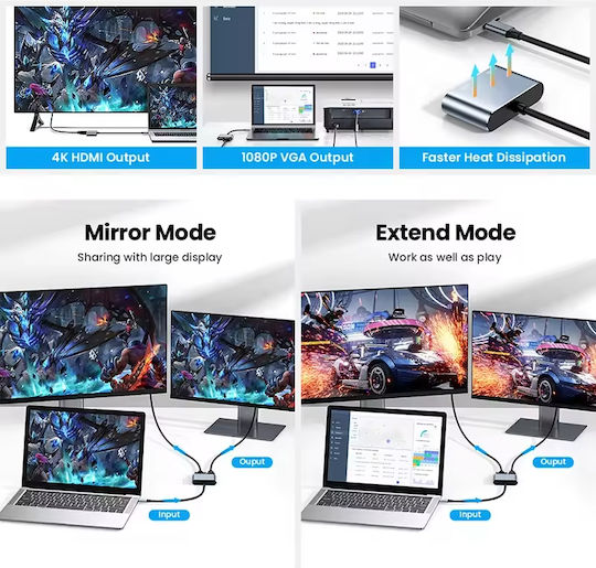 ATC Μετατροπέας USB-C male σε HDMI / VGA female 1τμχ (06.005.0104)