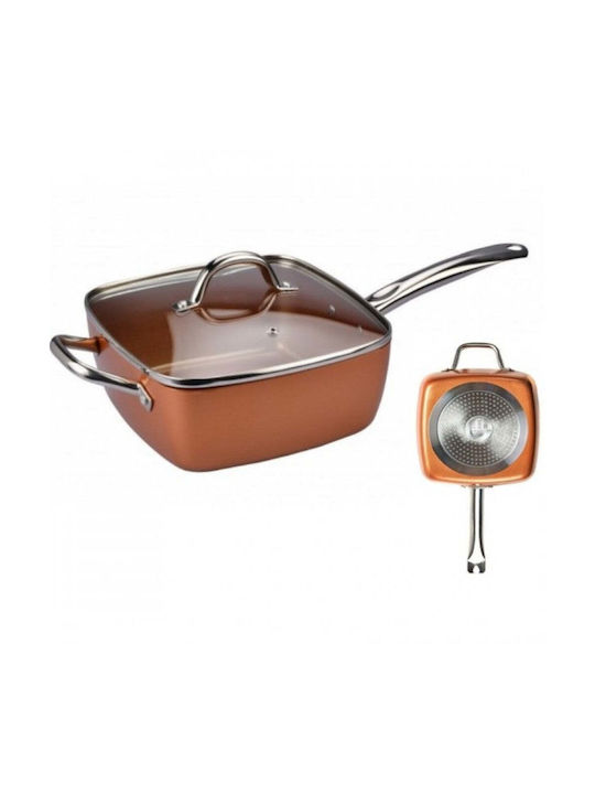 Tigaie pătrată multifuncțională cu capac, grătar pentru prăjit, tavă pentru aburi 24x24x9.5cm Mahon