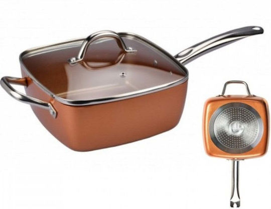 Multifunctional Square Pan with Lid Frying Rack Steaming Tray 24x24x9.5cm Mahogany