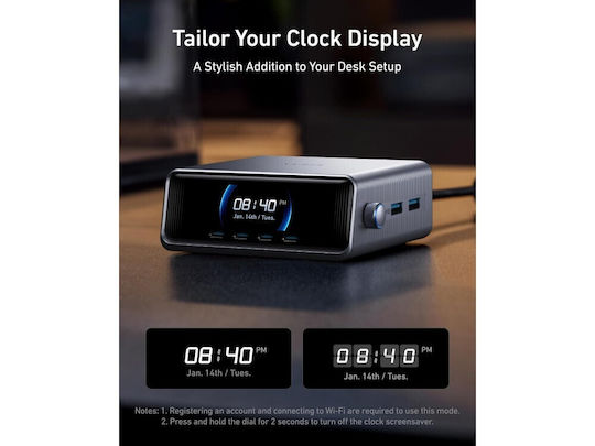 Anker Βάση Φόρτισης GaN με 2 Θύρες USB-A και 4 Θύρες USB-C 250W Power Delivery σε Γκρι χρώμα (Prime)