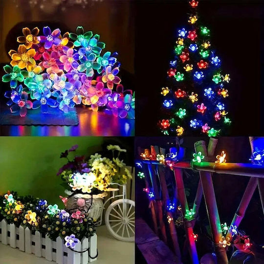 Luminele Solare de Tip Flori de Cireș 50 Leduri Alb Cald Multicolor 5m Lungime