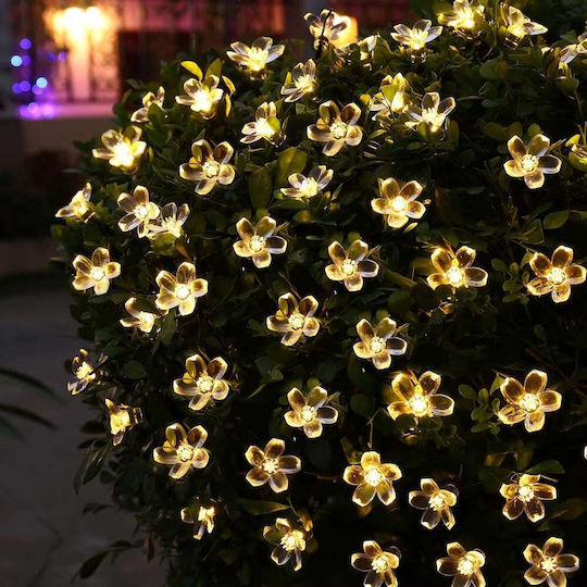 Luminele Solare de Tip Flori de Cireș 50 Leduri Alb Cald Multicolor 5m Lungime