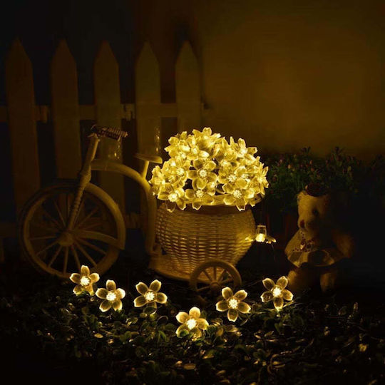 Luminele Solare de Tip Flori de Cireș 50 Leduri Alb Cald Multicolor 5m Lungime