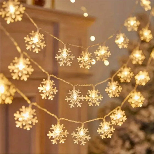 Instalație Solară 50 Fulgi de Nea Led Cristal Alb Galben Multicolor Lumină 7m Lungime