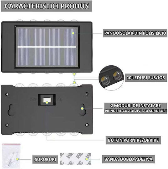 Set de Lămpi Solare de Perete cu 5 LED-uri Iluminare Sus-Jos