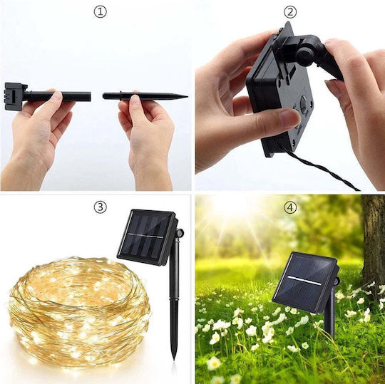 Instalație solară lumină caldă rece albă multicoloră 300 LED-uri 8 efecte 30m