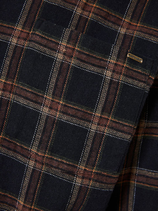 Long-sleeved Flannel Shirt Checked Black