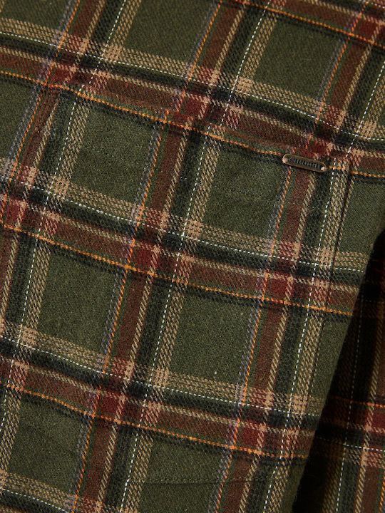Long-sleeved Flannel Shirt Checked Khaki