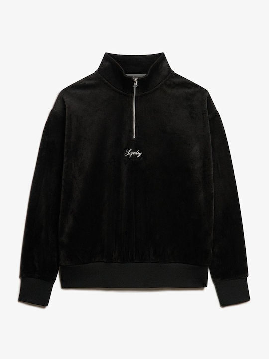 Long Women's Sweatshirt Velvet Hooded Black