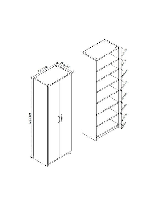 Double Door Wardrobe Renso White 59.8x37.8x178.5cm