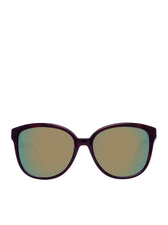 Just Cavalli Women’s Sunglasses with Brown Horn-Rimmed Frame and Green Mirror Lens JC590S 56Q