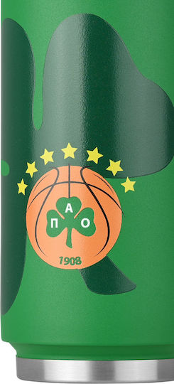 Estia Travel Cup Save the Aegean Recycelbar Glas Thermosflasche Rostfreier Stahl / Kunststoff BPA Frei 500ml Panathinaikos BC Edition mit Stroh