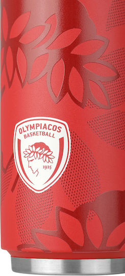 Estia Travel Cup Save the Aegean Recycelbar Glas Thermosflasche Rostfreier Stahl / Kunststoff BPA Frei 500ml Olympiakos BC mit Stroh