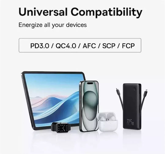 Baseus Airpow Air Lite Power Bank 10000mAh 22.5W με Θύρα USB-A και Θύρα USB-C Μαύρο