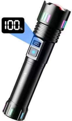 Lanternă LED de mână P45 Rază 500m Indicator baterie Negru