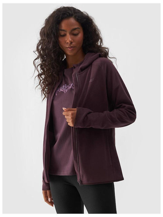 Fleece Γυναικεία Ζακέτα με Φερμουάρ σε Μωβ Χρώμα