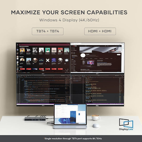 Satechi Thunderbolt 4 Stație de andocare cu PD Ethernet și conexiune 2 monitoare Gri