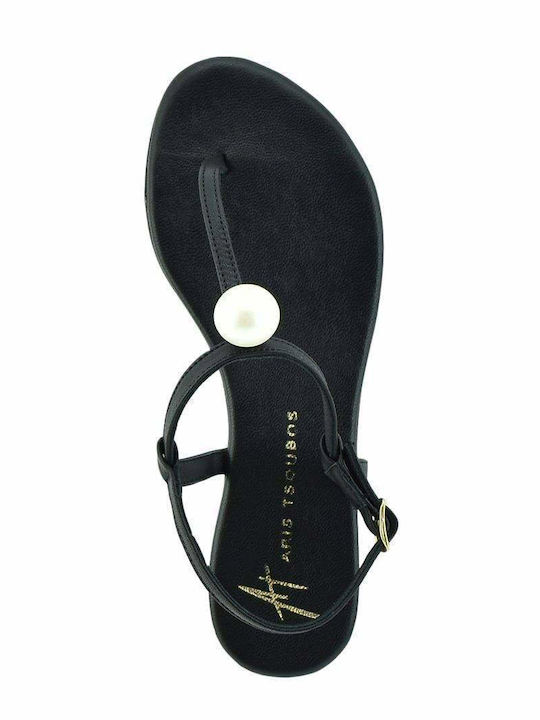 Leder Flache Sandalen für Damen in Schwarz Farbe