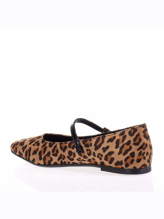 Beatris Leather Leopard Ballerinas Tabac Brown