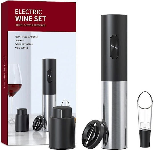Elektrisches Korkenzieher-Set mit Folienschneider und Belüfter Weinflaschenöffner Elegantes Design Schwarz-Silber
