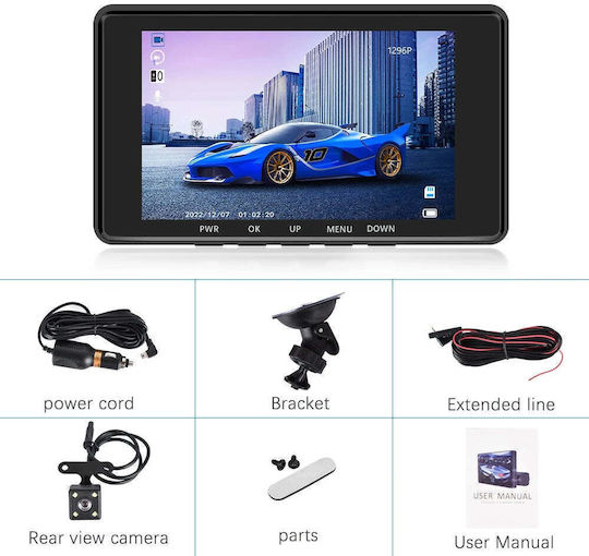 DVR automat cu trei camere, ecran 4" Full HD 1080p, unghi 170°, negru
