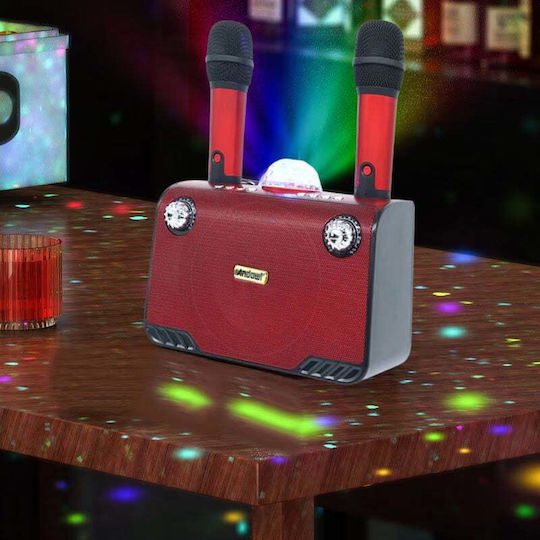 Boxă Karaoke cu Microfoane Wireless și Efecte de Iluminare Roșii