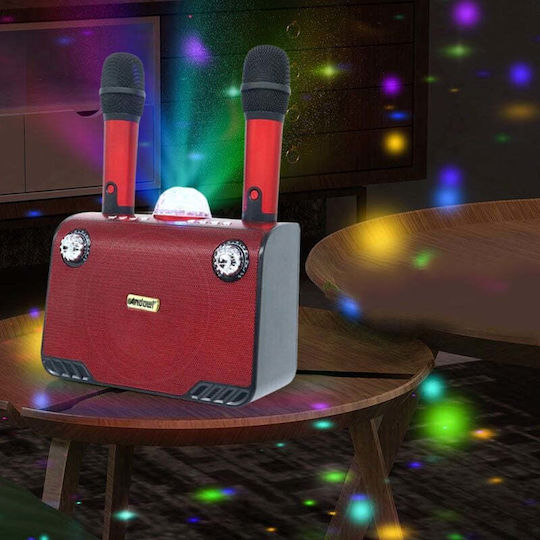 Boxă Karaoke cu Microfoane Wireless și Efecte de Iluminare Roșii