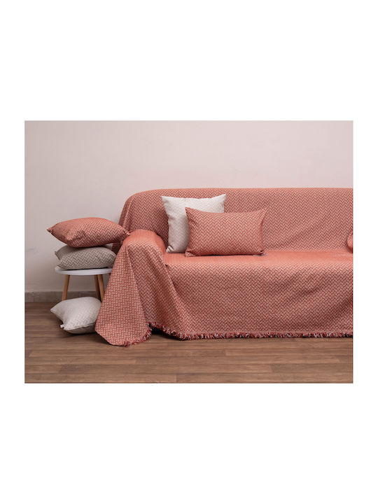 Viopros Four-Seater Sofa Throw Chenille 180x320cm Terra Cotta