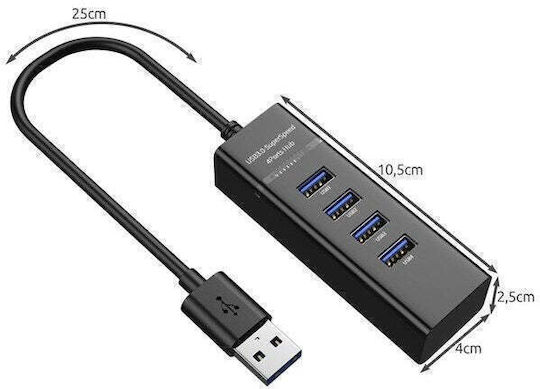 Distribuitor USB 4 Porturi USB 3.0 Ultra Subțire Încărcare sau Transfer de Date 5Gbps Negru
