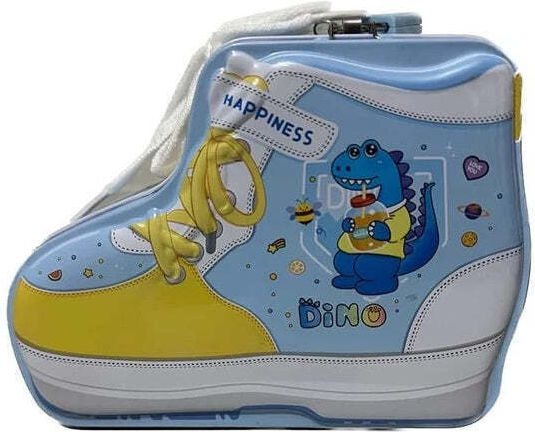 Pușculiță pentru copii în formă de pantof Dino Unicorn cu lacăt 12x15x6cm Albastru Roz