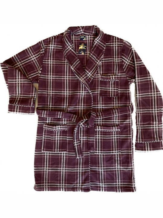 Lion Men's Winter Fleece Pajama Robe Bordeaux