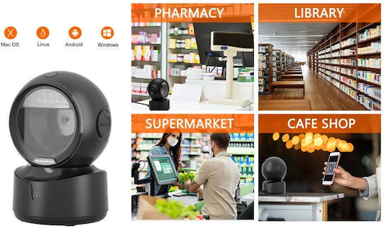 Scanner de coduri de bare 1D 2D QR Senzor inteligent de scanare automată Negru